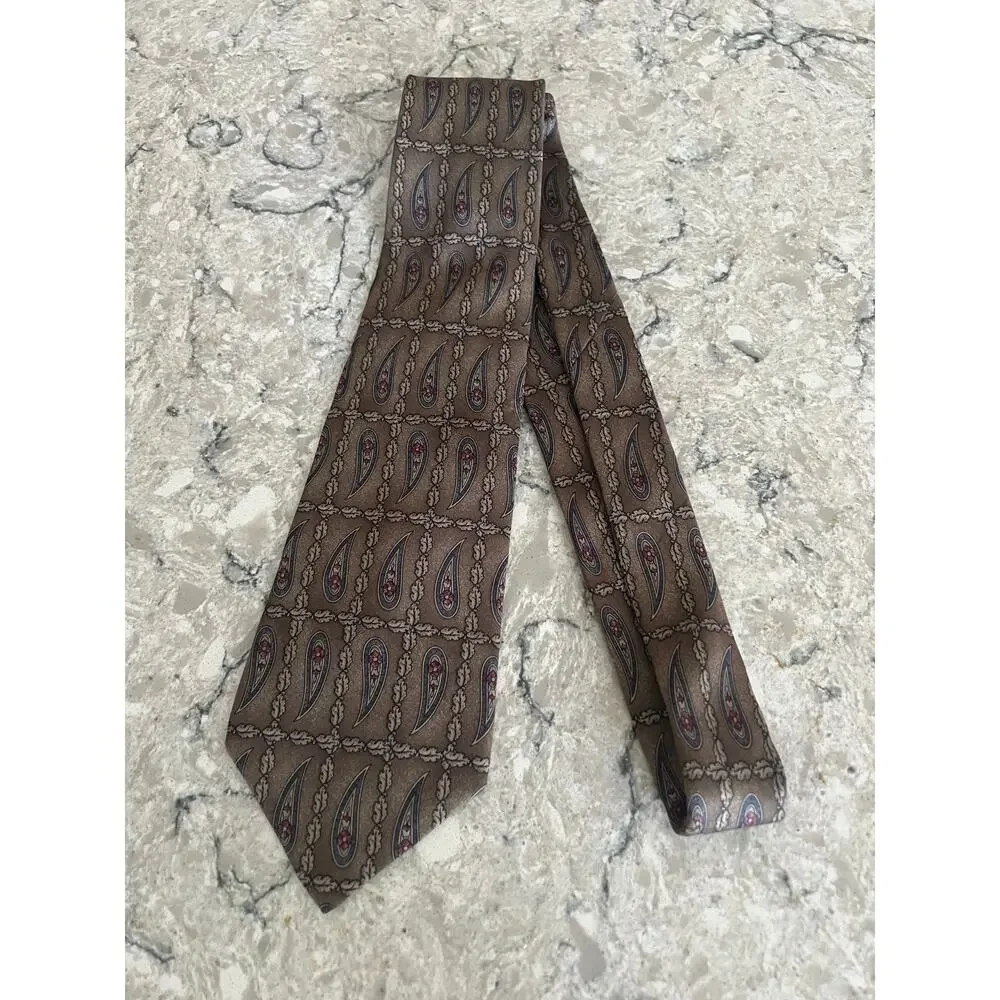 Zylos George Machado 100% Italian Silk Neck Tie Taupe Blue JL